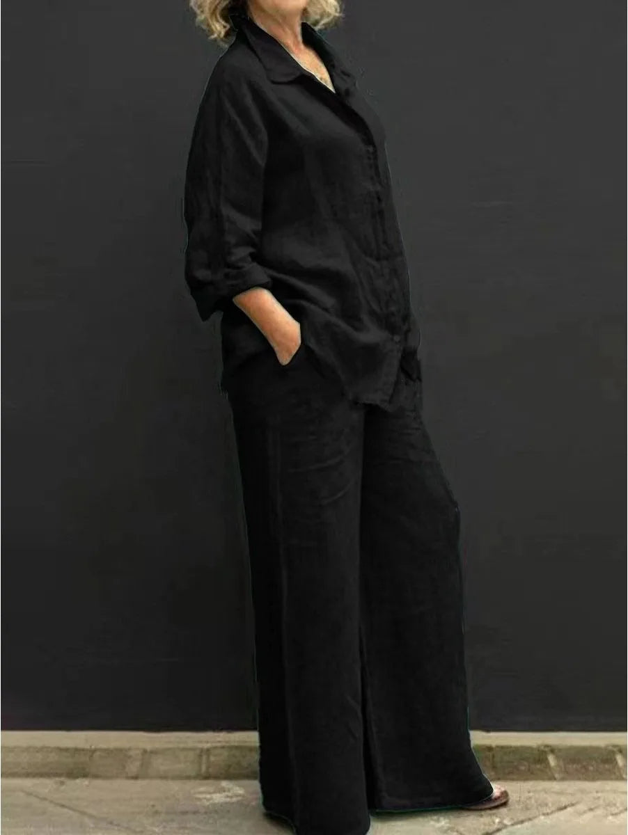 Conjunto Dos Piezas Burdeos – Camisa Fluida y Pantalón Ancho Palazzo