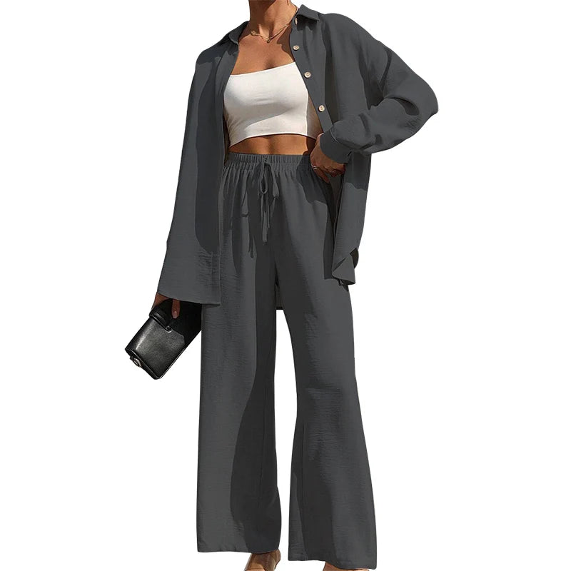 Conjunto Casual de 2 Piezas: Camisa Oversize y Pantalón Fluido