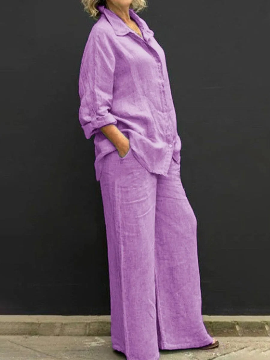 Conjunto Dos Piezas Burdeos – Camisa Fluida y Pantalón Ancho Palazzo