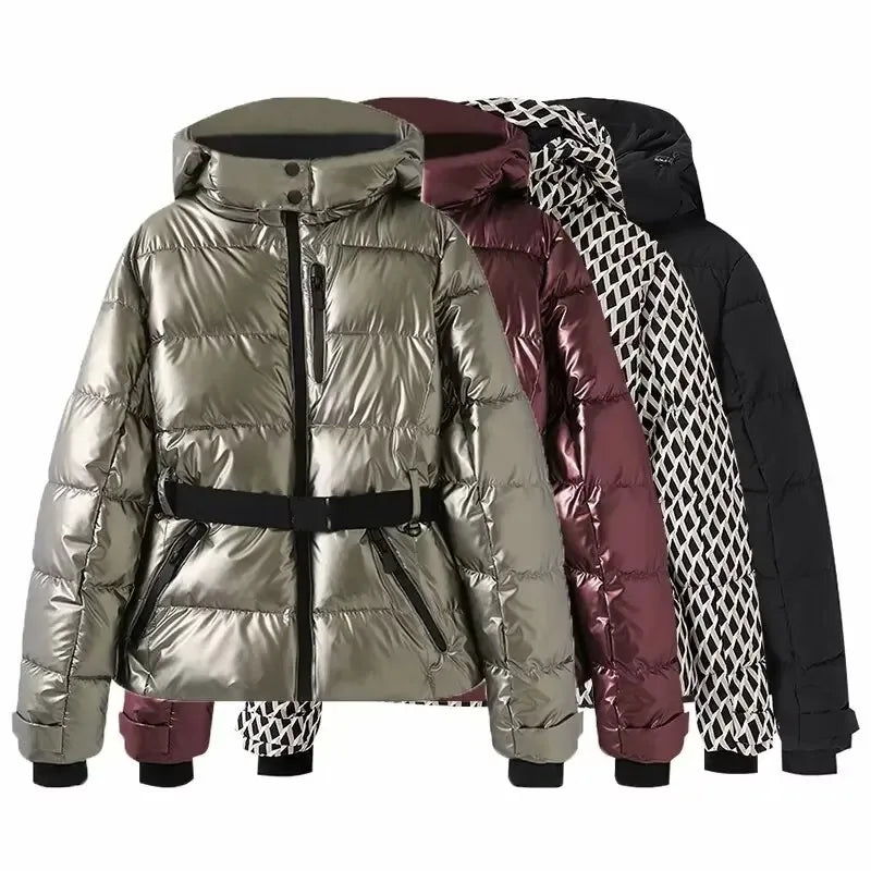 Chaqueta de Esquí Acolchada con Cinturón y Capucha Termosellada