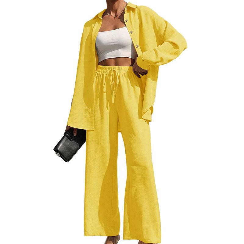 Conjunto Casual de 2 Piezas: Camisa Oversize y Pantalón Fluido