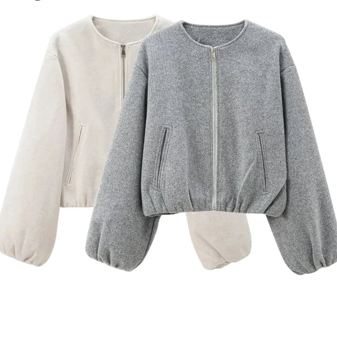 Chaqueta Bomber Corta Oversize sin Cuello | Colección Otoño-Invierno