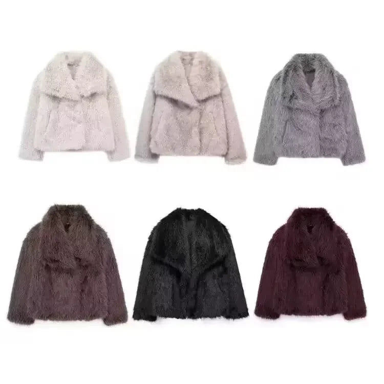 Chaqueta Corta de Pelo Sintético con Solapa Ancha