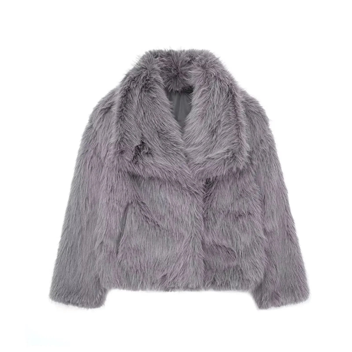 Chaqueta Corta de Pelo Sintético con Solapa Ancha