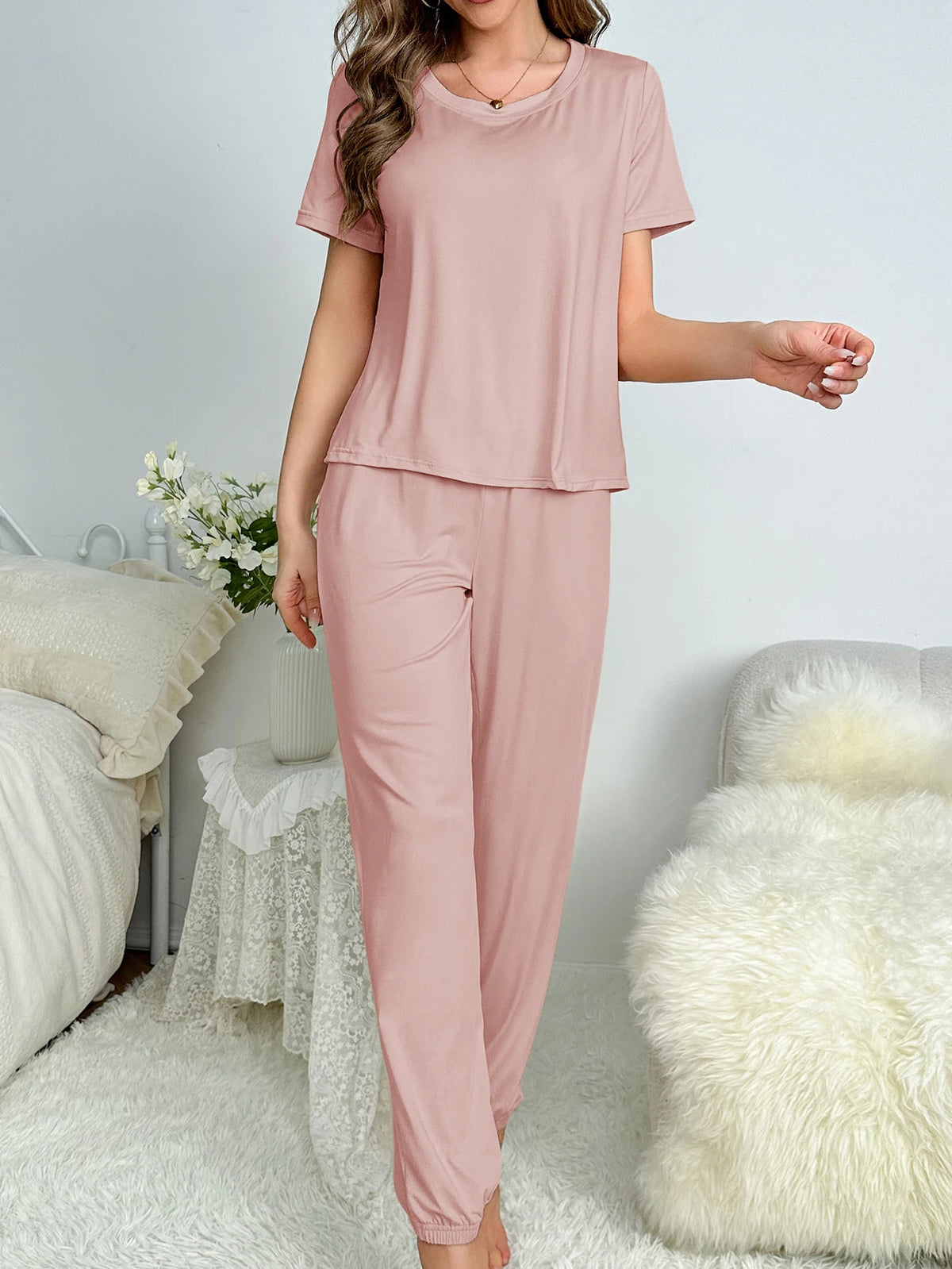 Conjunto de Pijama y Camiseta Casual de Manga Corta