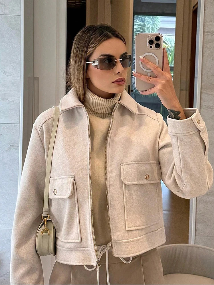 Chaqueta Corta Casual con Bolsillos de Solapa