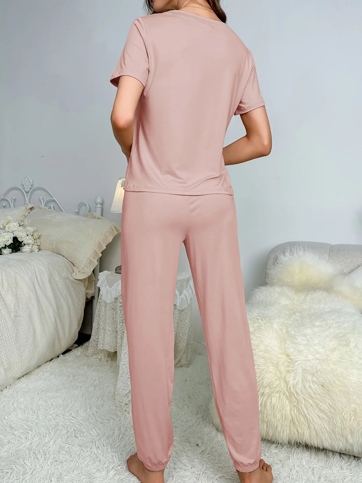Conjunto de Pijama y Camiseta Casual de Manga Corta