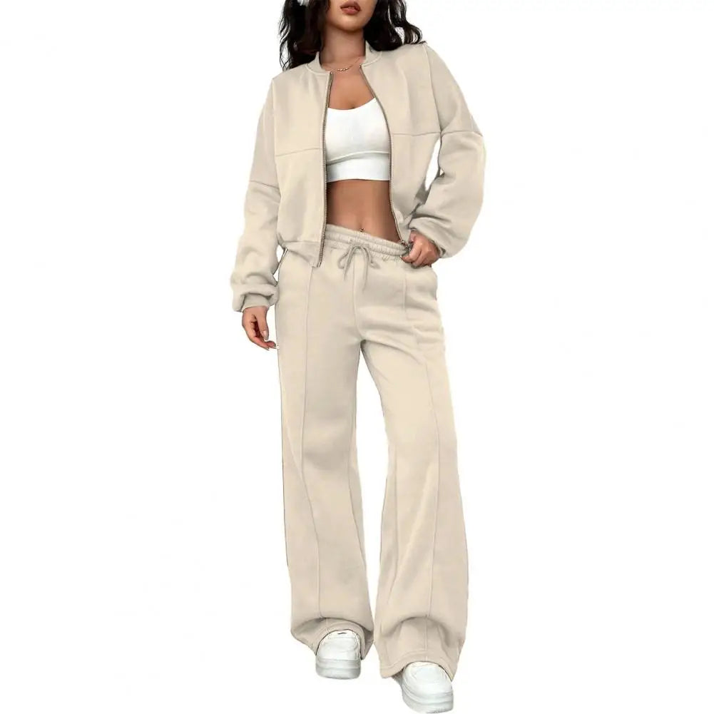 Conjunto Deportivo Elegante de Chaqueta Bomber y Pantalón Ancho