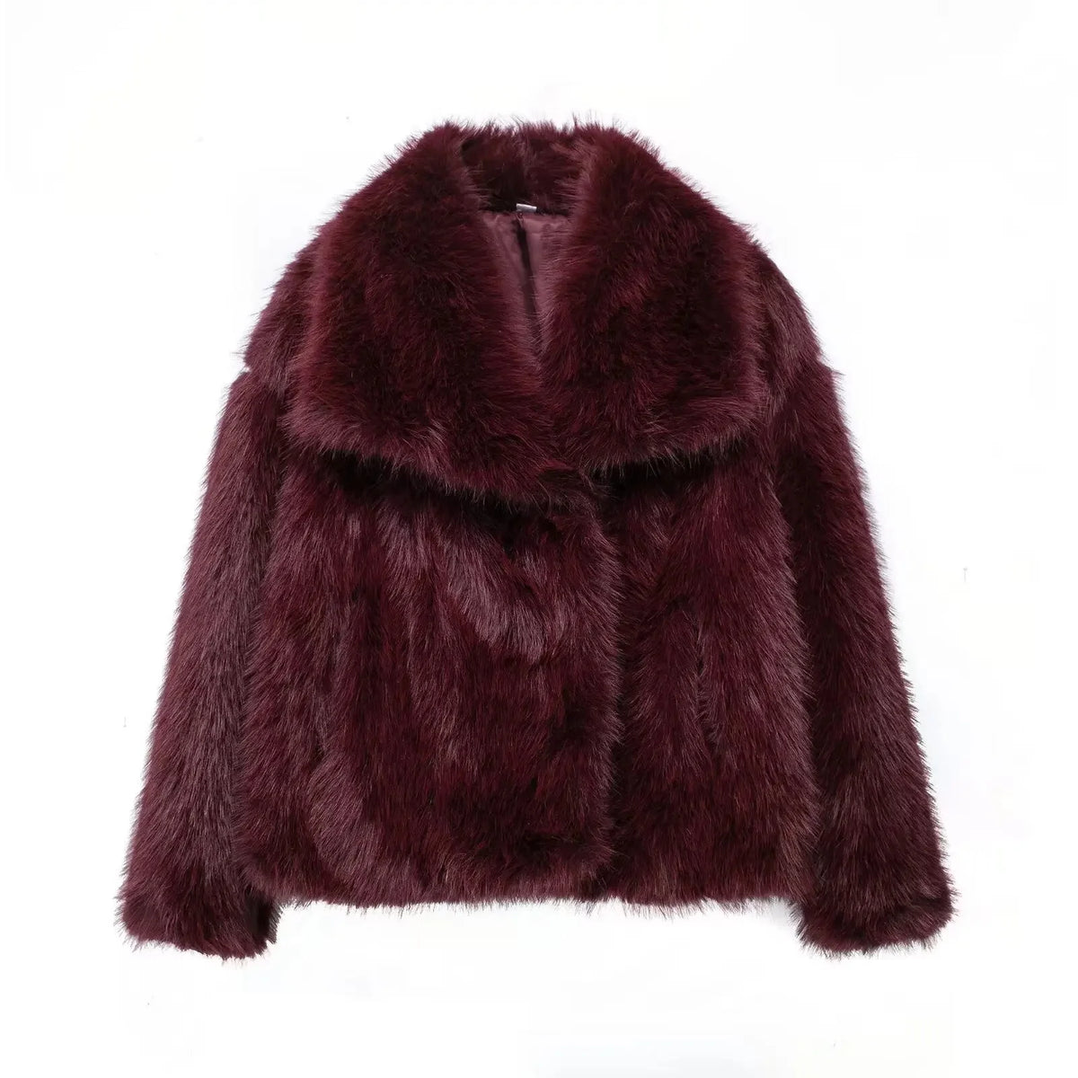 Chaqueta Corta de Pelo Sintético con Solapa Ancha