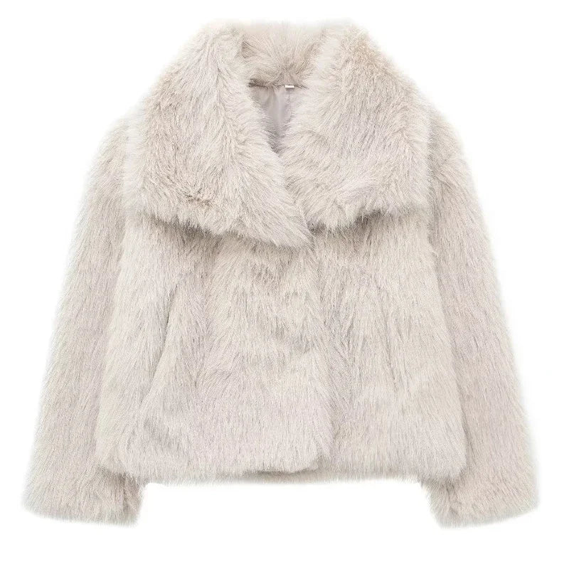 Chaqueta Corta de Pelo Sintético con Solapa Elegante - Alurea