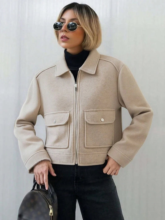 Chaqueta Corta Casual con Bolsillos de Solapa
