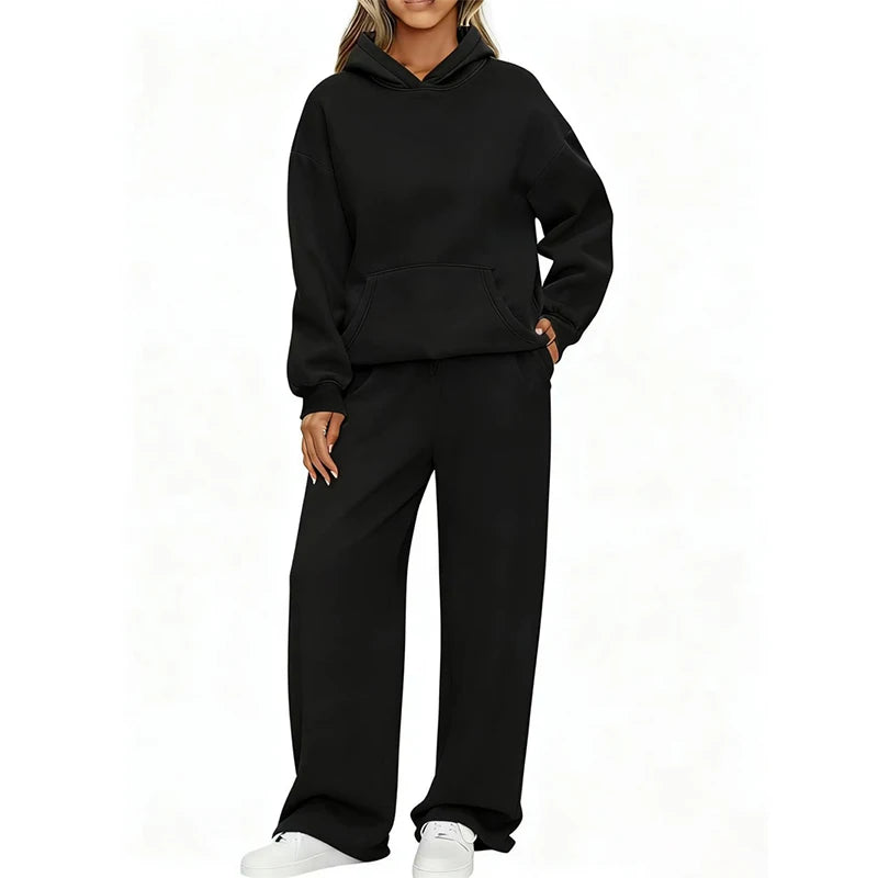 Conjunto Deportivo de Dos Piezas: Sudadera con Capucha Oversize y Pantalón Ancho