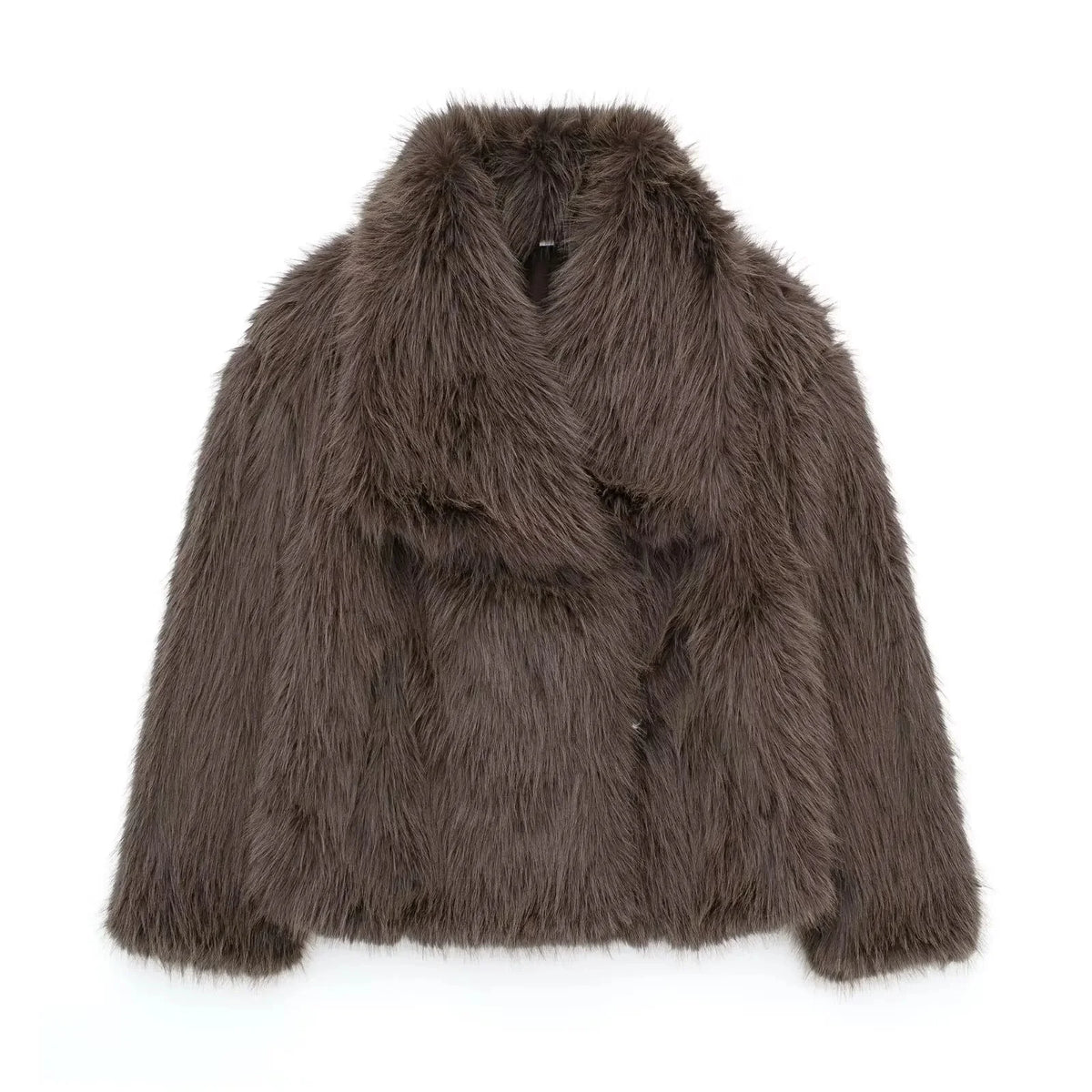 Chaqueta Corta de Pelo Sintético con Solapa Ancha