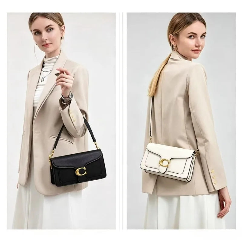 Bolso Bandolera y de Mano Classic White con Cierre Dorado