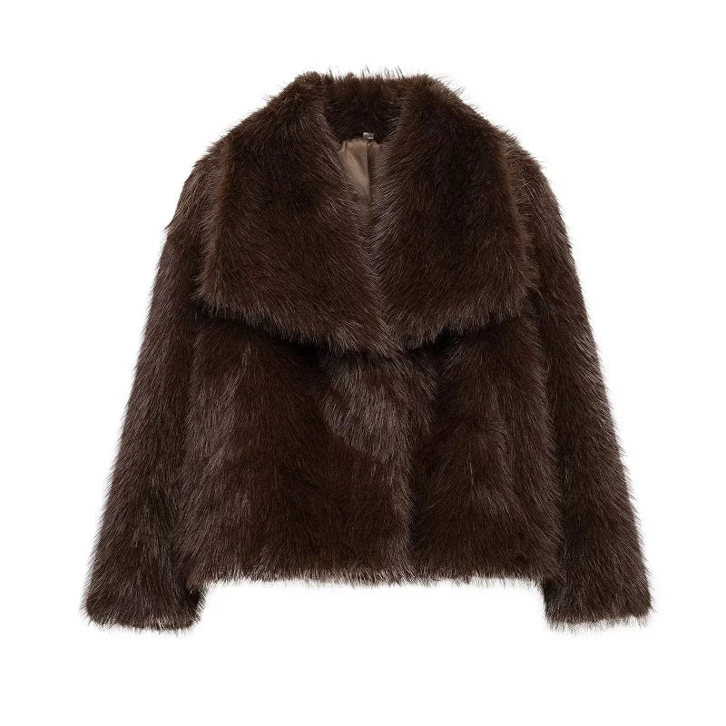 Chaqueta Corta de Pelo Sintético con Solapa Elegante - Alurea