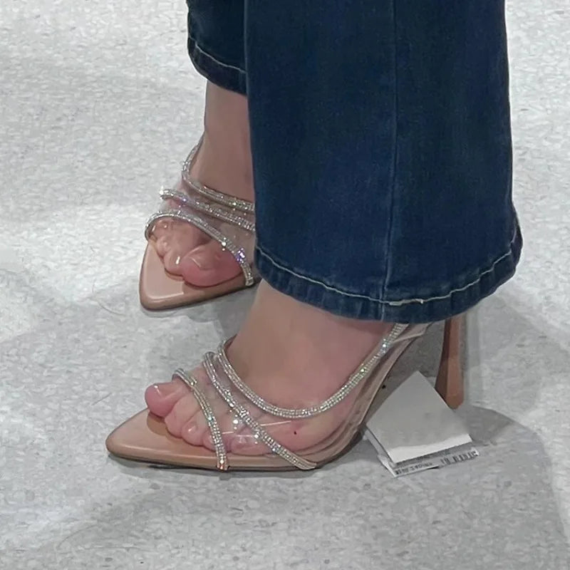 Sandalias de Tacón Alto con Tiras de Strass y Correa Trasera — Alurea
