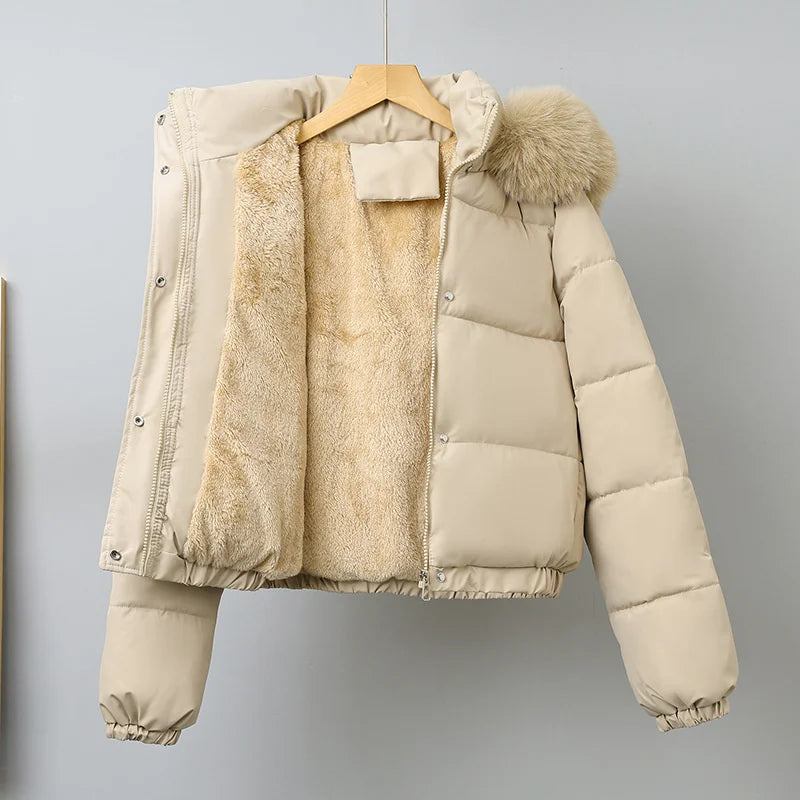 Chaqueta Acolchada Térmica con Capucha de Pelo Sintético