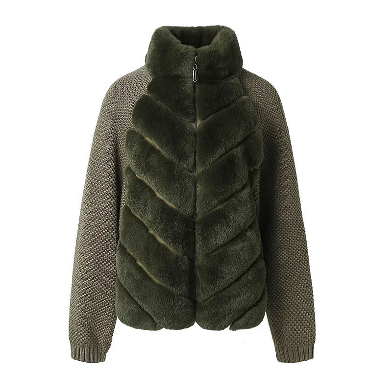 Alurea™ | Chaqueta Combinada de Punto y Pelo Sintético con Cuello Alto