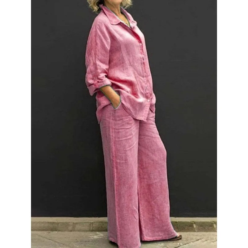 Conjunto Dos Piezas Burdeos – Camisa Fluida y Pantalón Ancho Palazzo
