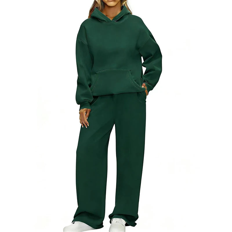 Conjunto Deportivo de Dos Piezas: Sudadera con Capucha Oversize y Pantalón Ancho