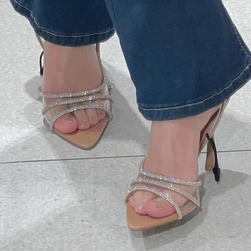 Sandalias de Tacón Alto con Tiras de Strass y Correa Trasera — Alurea