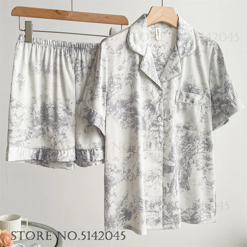 Conjunto de Pijama Elegante de Satén Estampado