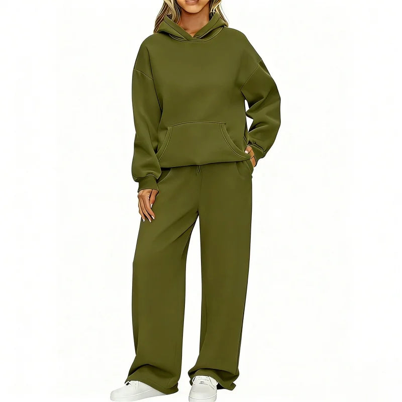 Conjunto Deportivo de Dos Piezas: Sudadera con Capucha Oversize y Pantalón Ancho