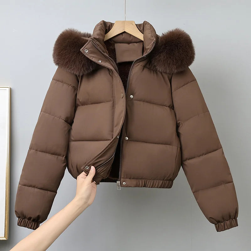 Chaqueta Acolchada Térmica con Capucha de Pelo Sintético