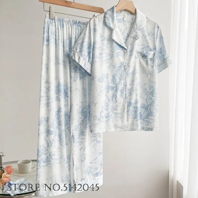 Conjunto de Pijama Elegante de Satén Estampado