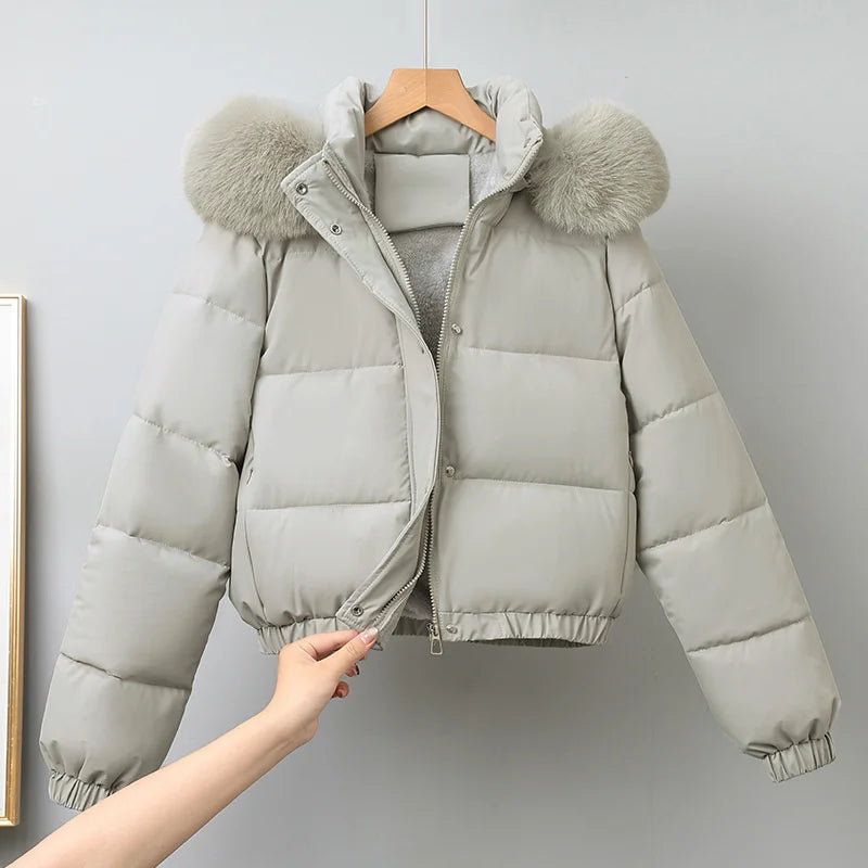 Chaqueta Acolchada Térmica con Capucha de Pelo Sintético