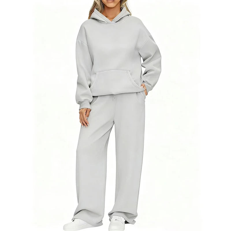 Conjunto Deportivo de Dos Piezas: Sudadera con Capucha Oversize y Pantalón Ancho