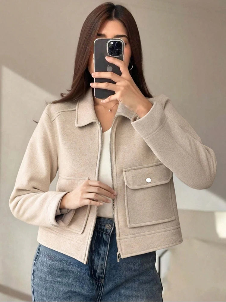 Chaqueta Corta Casual con Bolsillos de Solapa