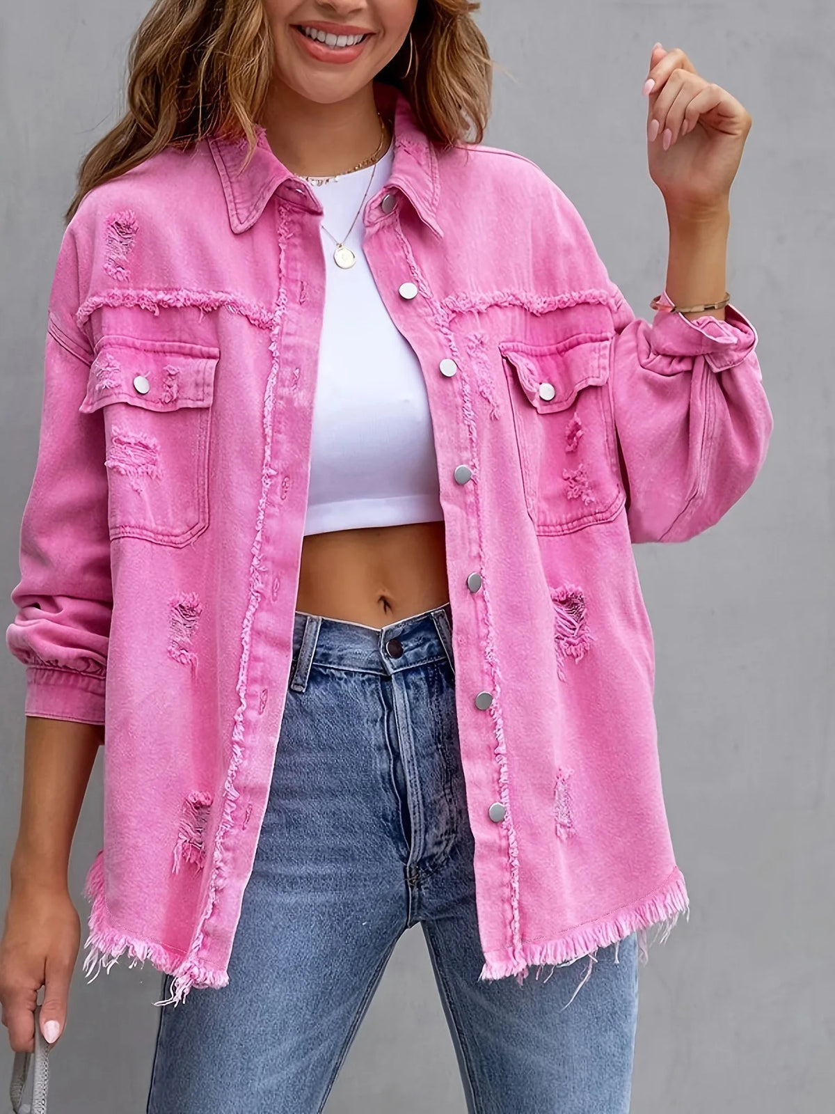Chaqueta Vaquera Oversize Efecto Desgastado