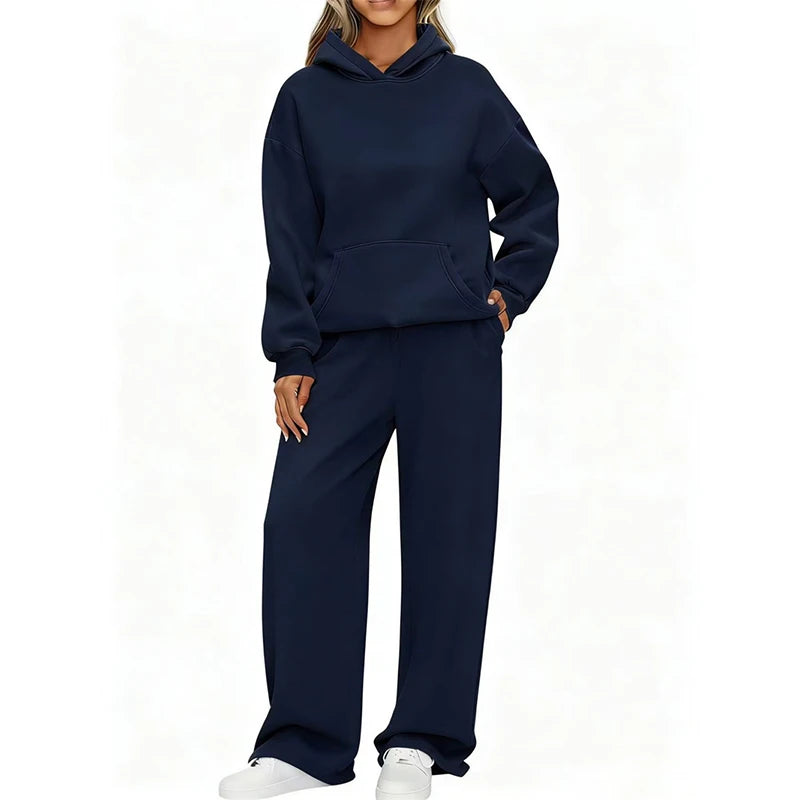 Conjunto Deportivo de Dos Piezas: Sudadera con Capucha Oversize y Pantalón Ancho