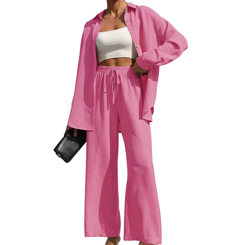 Conjunto Casual de 2 Piezas: Camisa Oversize y Pantalón Fluido