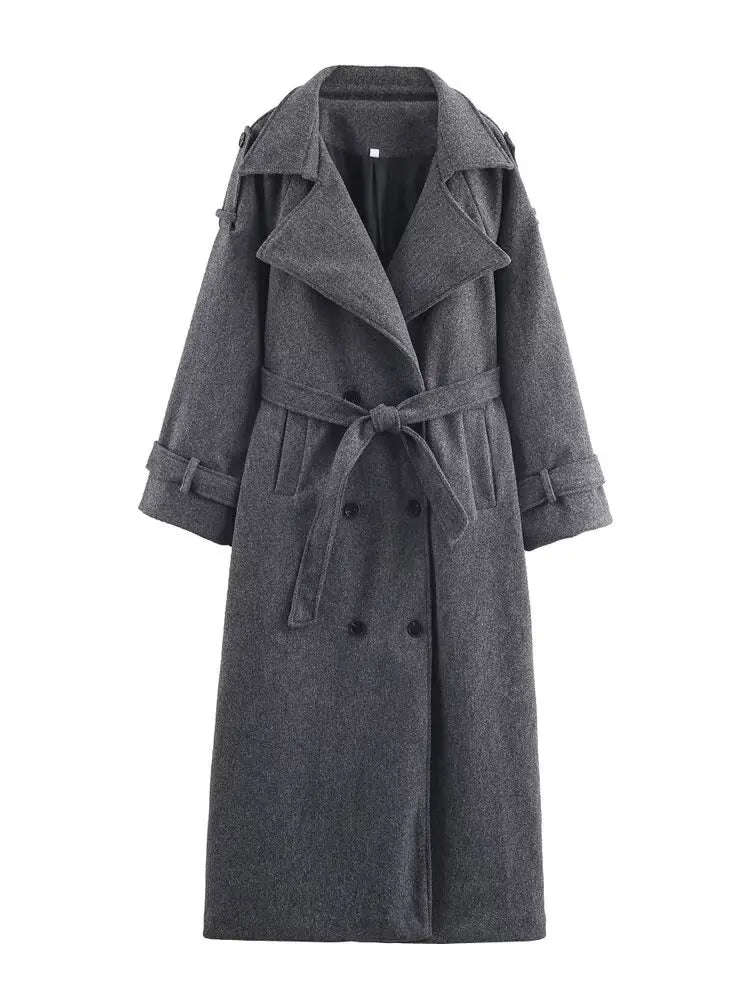 Abrigo Largo Cruzado con Cinturón Ajustable – Colección Invierno