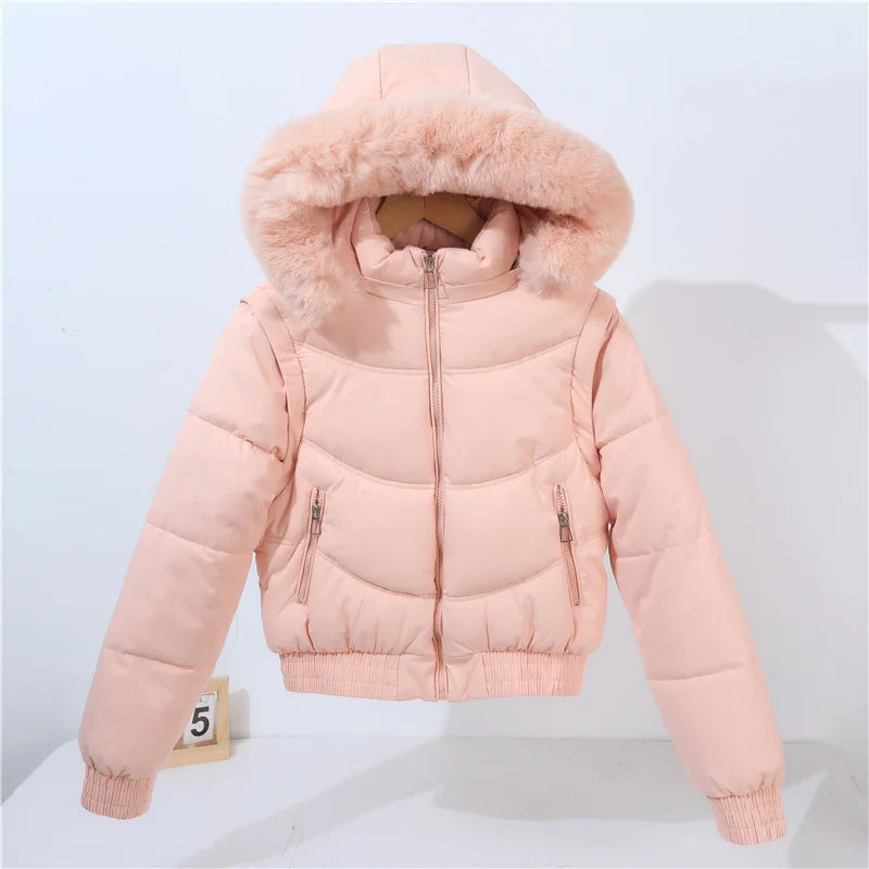 Alurea™ | Chaqueta Acolchada Corta con Capucha de Pelo y Ajuste Elástico