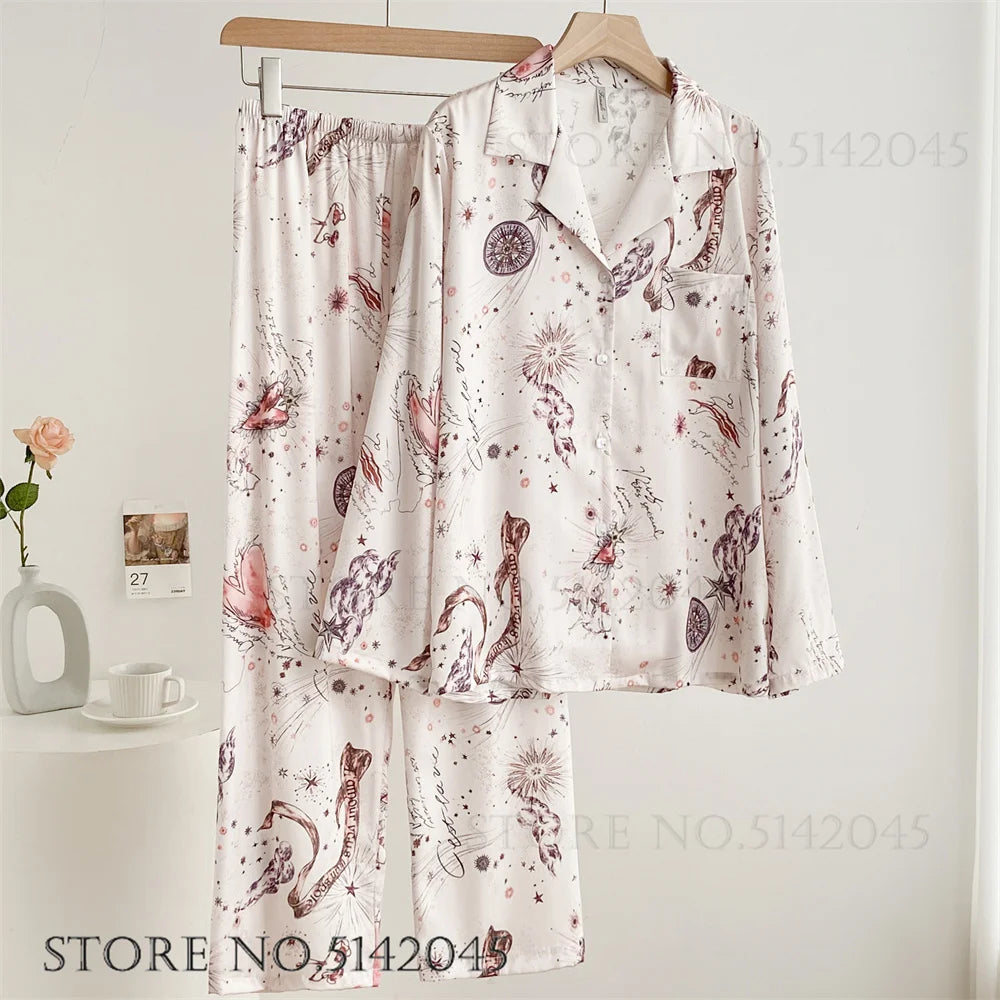 Conjunto de Pijama Elegante de Satén Estampado