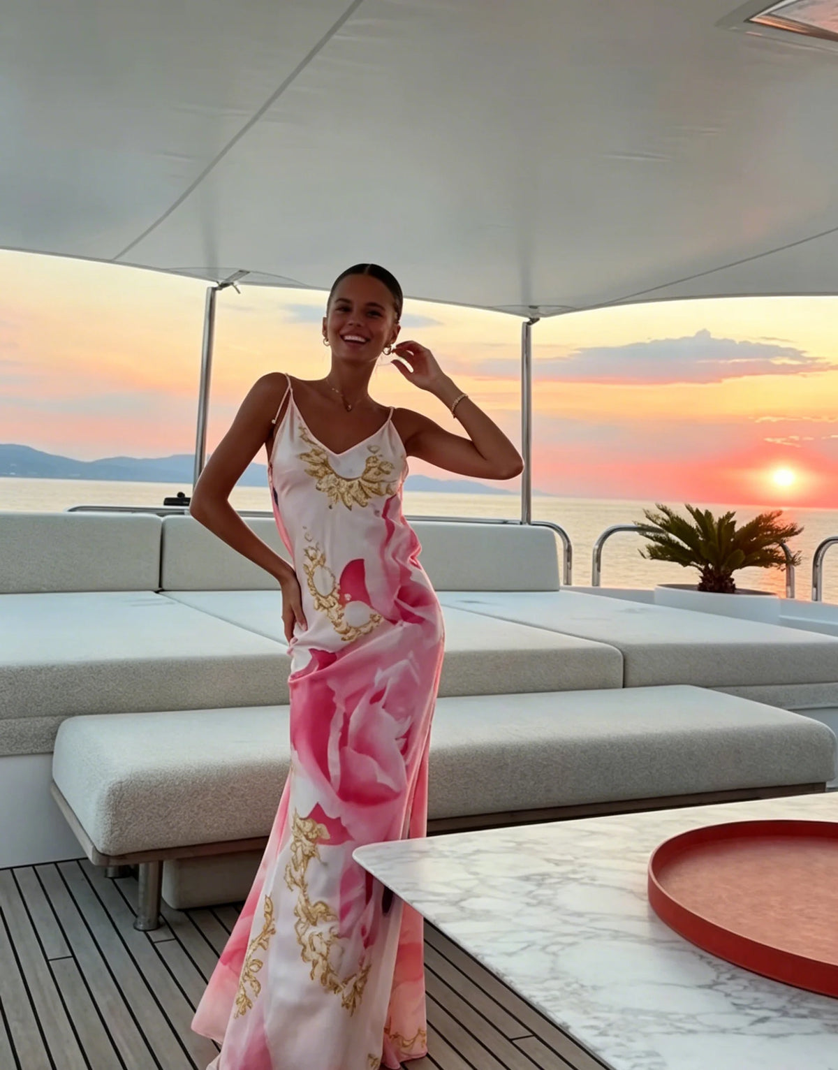 Vestido Largo Satinado Estampado para Mujer – Elegancia y Estilo Veraniego