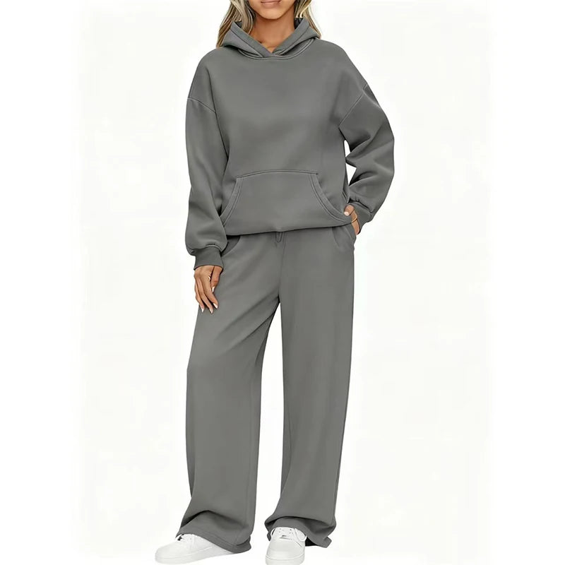 Conjunto Deportivo de Dos Piezas: Sudadera con Capucha Oversize y Pantalón Ancho