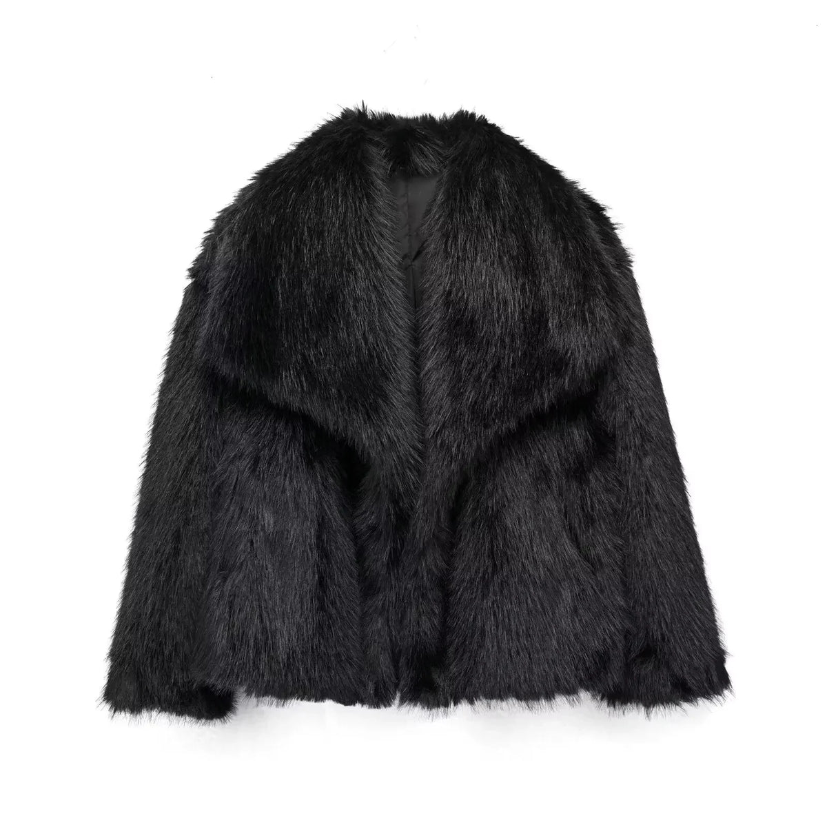 Chaqueta Corta de Pelo Sintético con Solapa Ancha