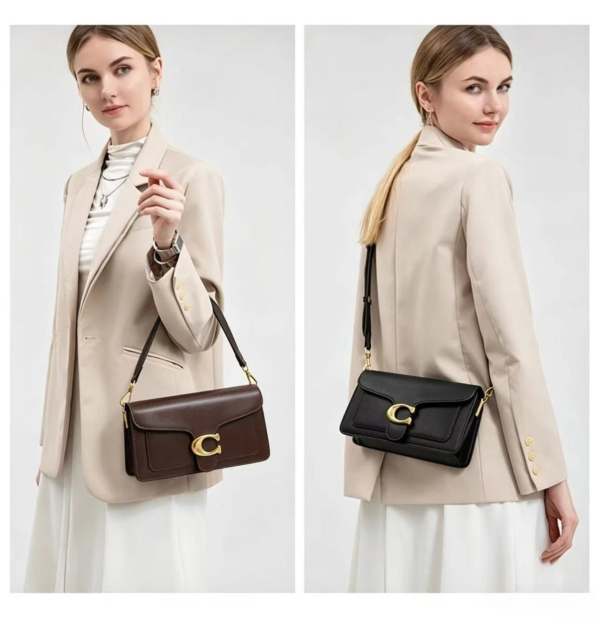 Bolso Bandolera y de Mano Classic White con Cierre Dorado