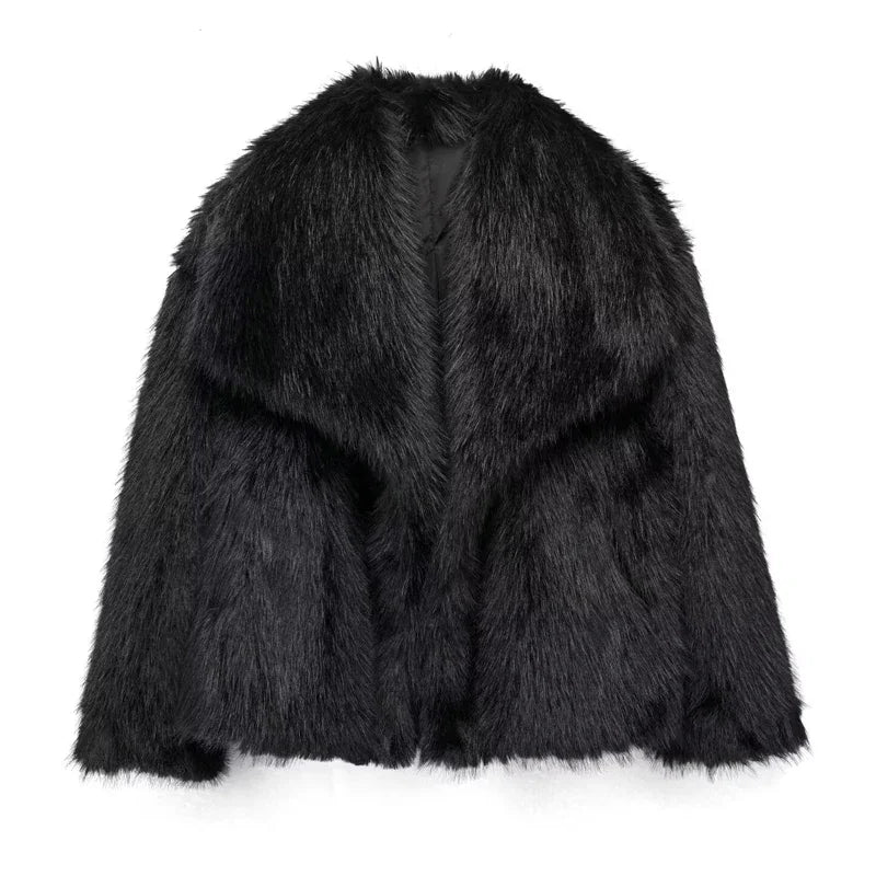 Chaqueta Corta de Pelo Sintético con Solapa Elegante - Alurea