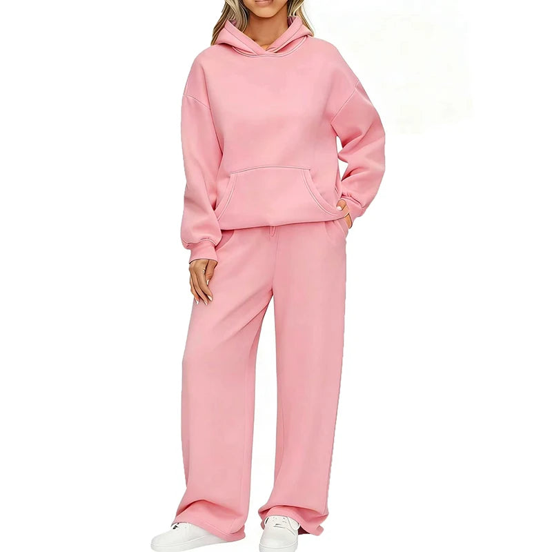 Conjunto Deportivo de Dos Piezas: Sudadera con Capucha Oversize y Pantalón Ancho