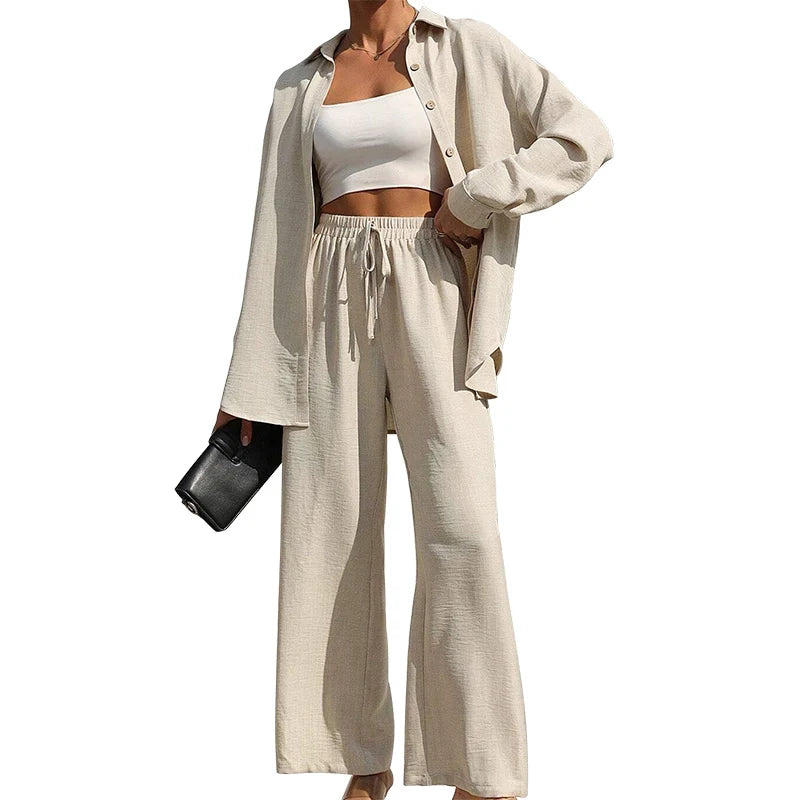 Conjunto Casual de 2 Piezas: Camisa Oversize y Pantalón Fluido