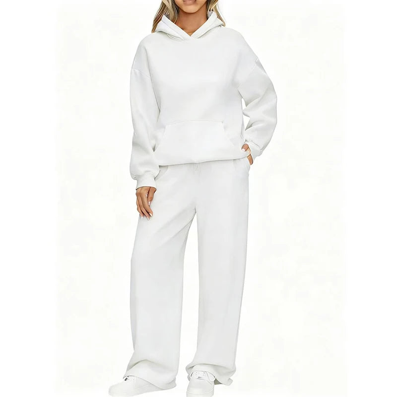 Conjunto Deportivo de Dos Piezas: Sudadera con Capucha Oversize y Pantalón Ancho