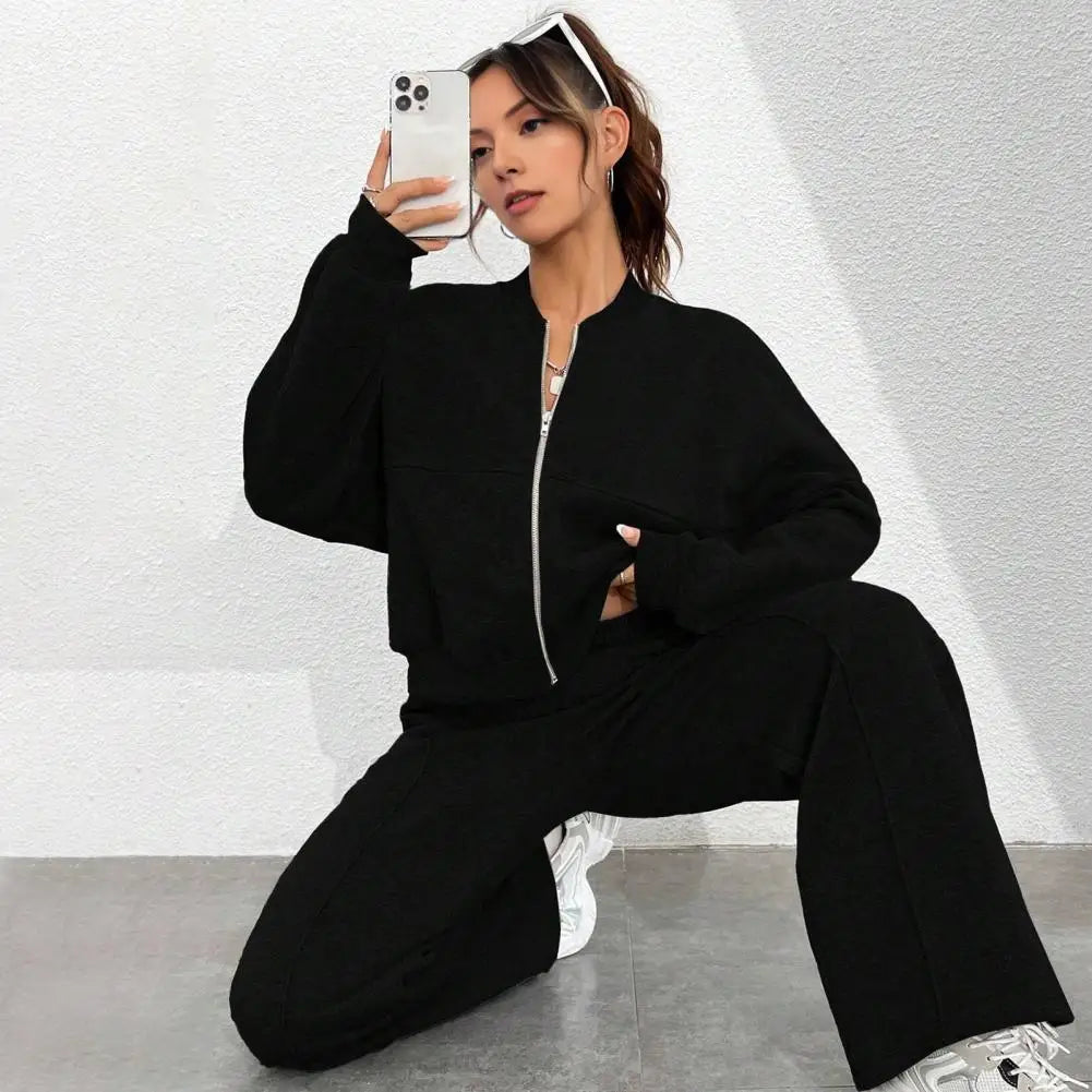 Conjunto Deportivo Elegante de Chaqueta Bomber y Pantalón Ancho