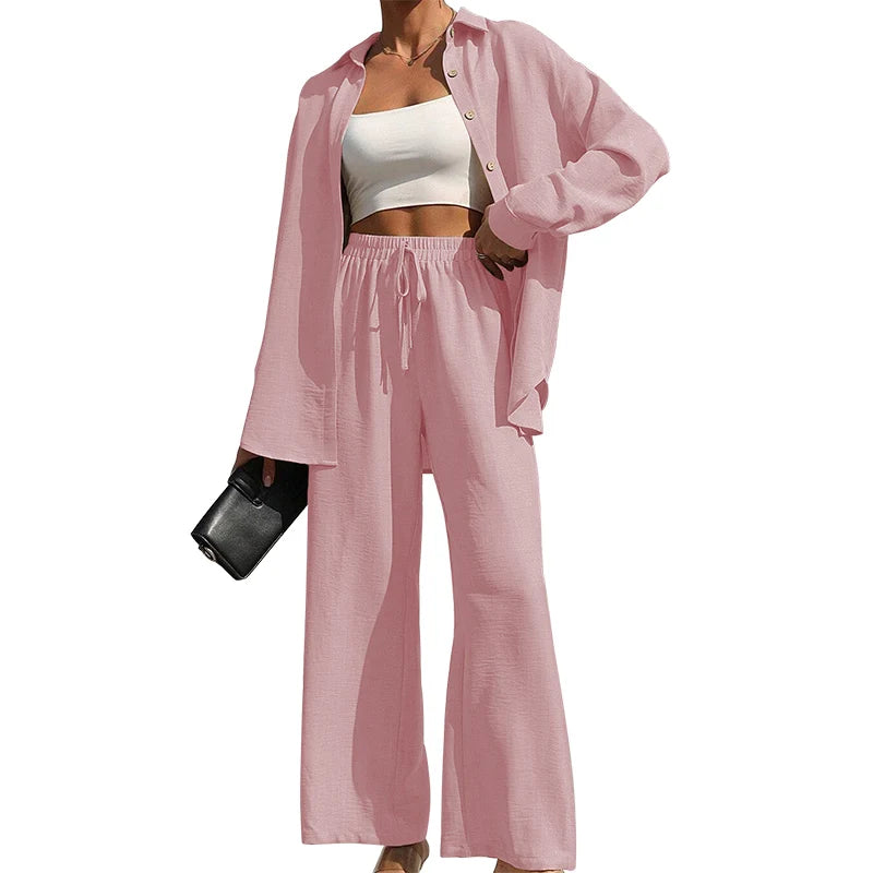 Conjunto Casual de 2 Piezas: Camisa Oversize y Pantalón Fluido