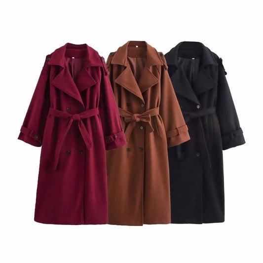 Abrigo Largo Cruzado con Cinturón Ajustable – Colección Invierno