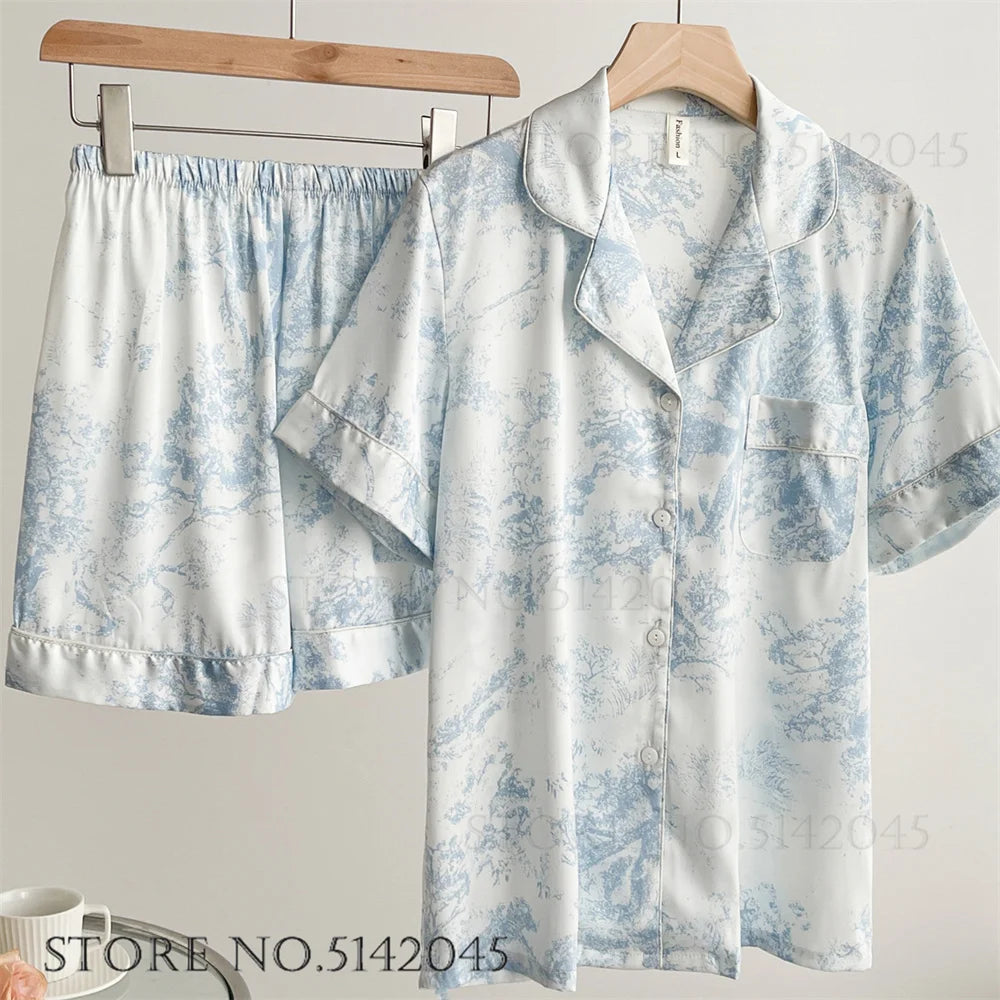Conjunto de Pijama Elegante de Satén Estampado